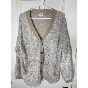 Bibi Womens XL Beige Textured‎ Cardigan With Pockets & Button Closure Boho Indie